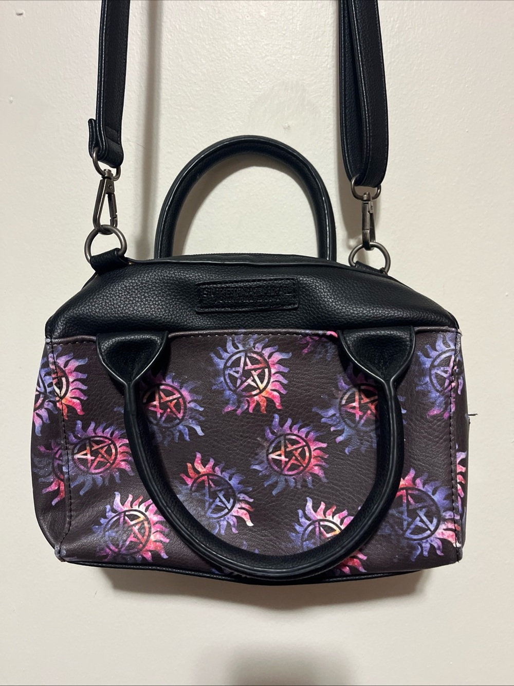 Hot Topic Supernatural Black and Purple Sun-Pentagram Pattern Crossbody Handbag